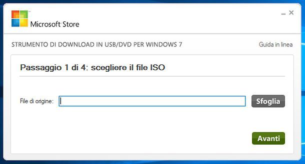 Strumento di download in USB DVD per Windows 7