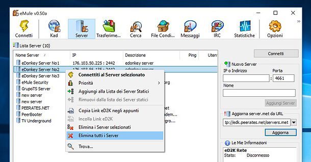 Cancellazione server eMule