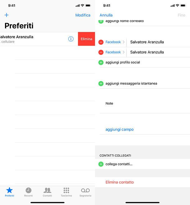 Cancellare contatti iPhone