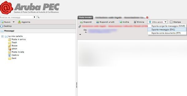 aruba pec download mail