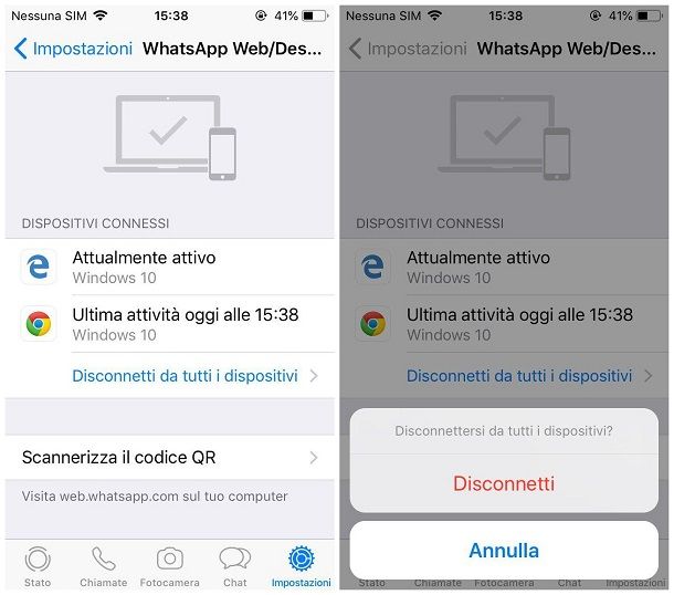 Come disattivare WhatsApp Web