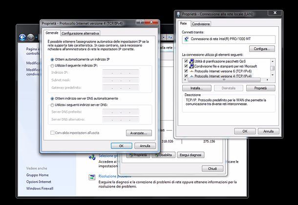 Abilitare DHCP connessione Windows 7