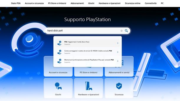 Supporto Sony PlayStation hard disk