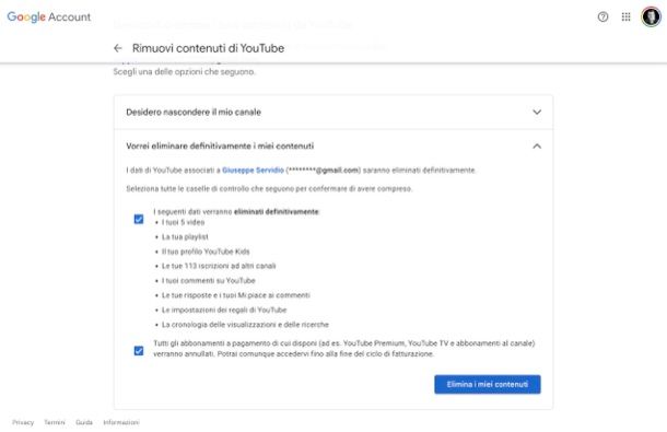 Cancellare account YouTube