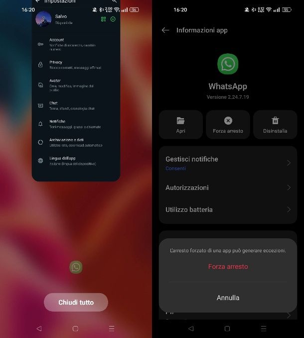 Come riavviare WhatsApp su Android