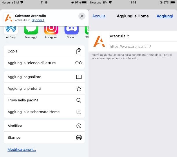 Creare collegamento sul desktop di una pagina Web su iPhone/iPad