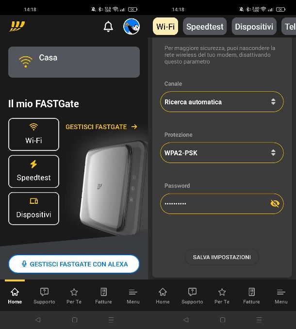 Come cambiare password WiFi da Fastweb app