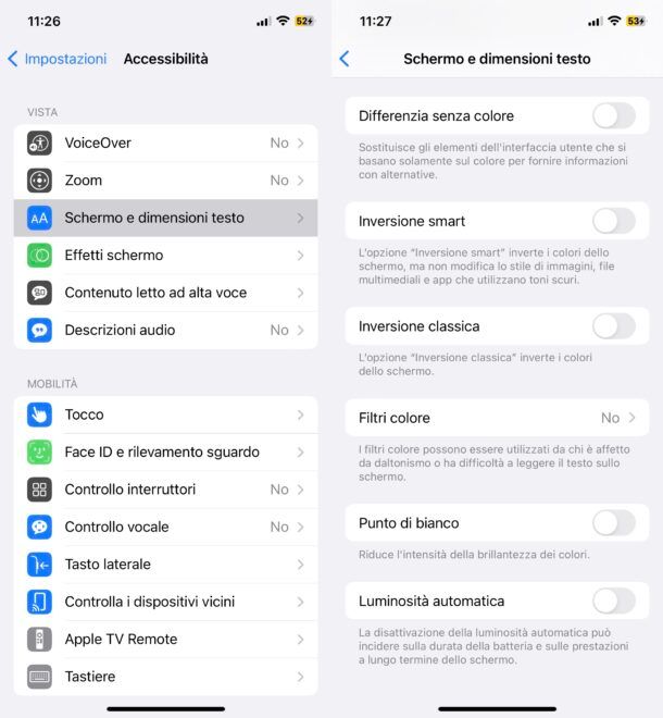 Disattivare luminosità automatica su iPhone