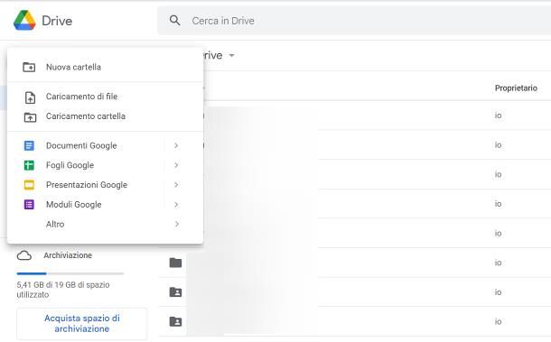 Come inserire file in una cartella Drive