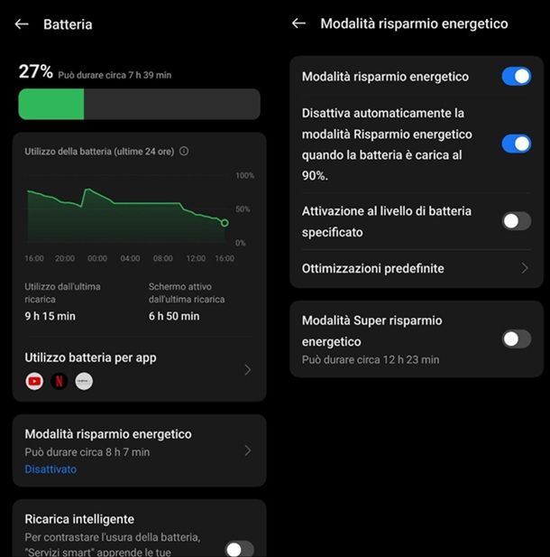 Attivare modalità risparmio energetico Android