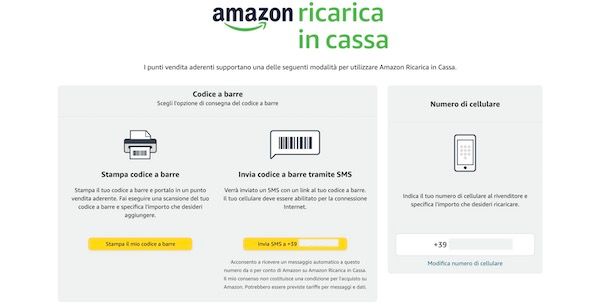 Codice a barre per ricarica Amazon