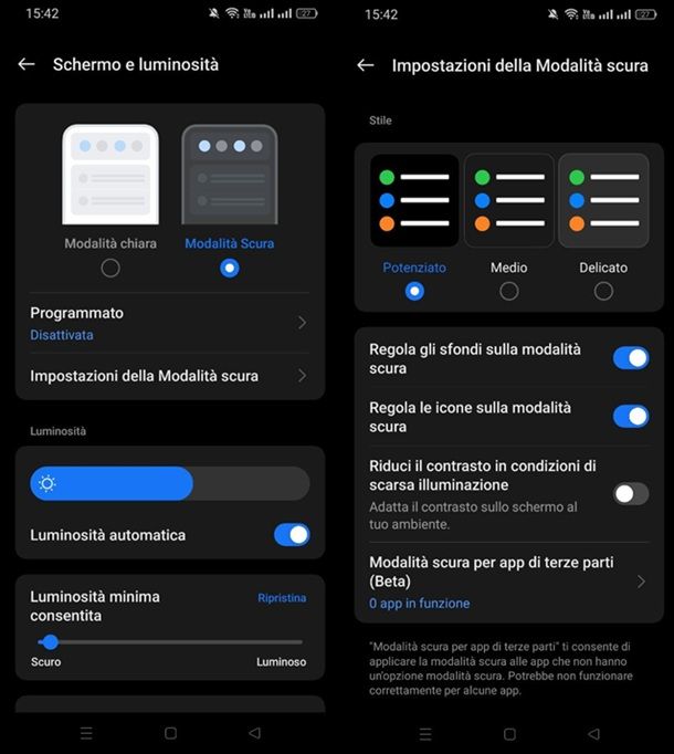 Usare modalità scura Android