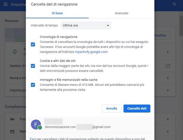 Cancella cronologia