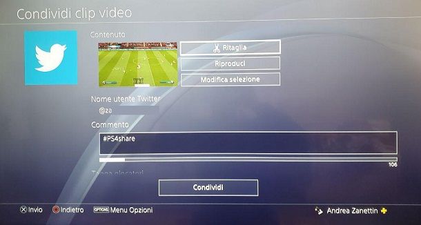 Carica clip Twitter PS4