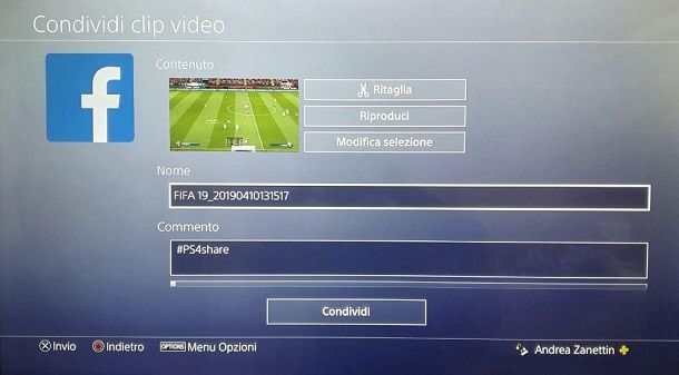 Condividi Clip Video PS4 Facebook