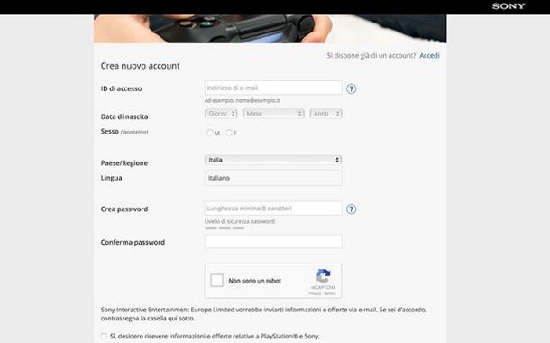 Crea Nuovo Account PSN PC