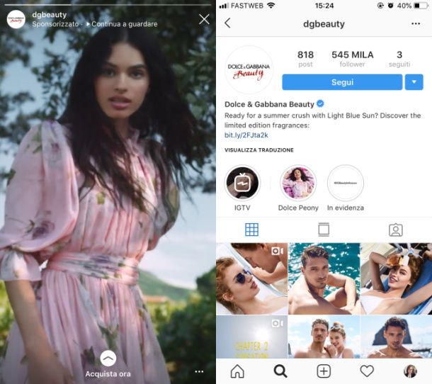 Instagram pubblicità storie