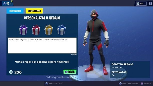 Invia Regalo Fortnite PS4