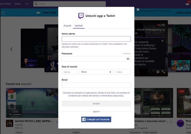 Iscrizione Twitch