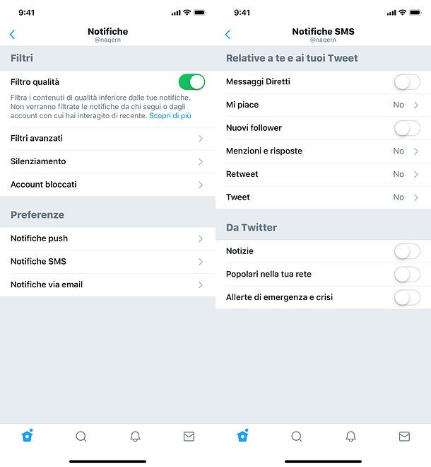 Come disattivare SMS Twitter da smartphone