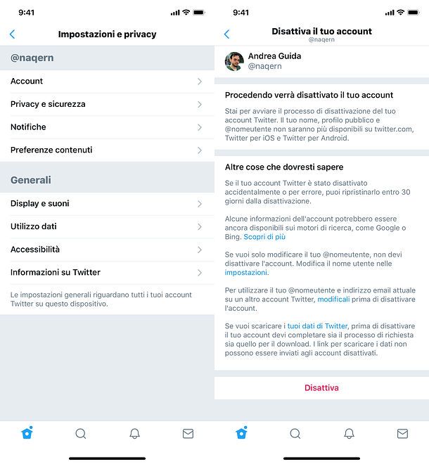 Come si disattiva Twitter da app