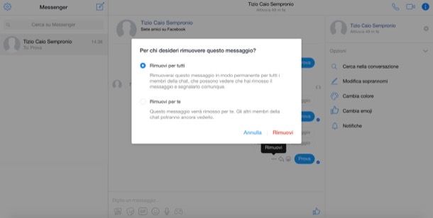 Come eliminare un messaggio su Messenger prima che venga letto