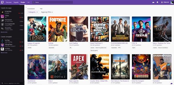 Twitch Browser Sfoglia