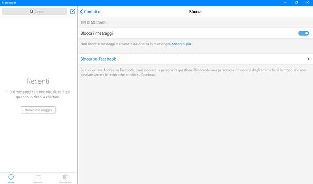 Blocca messaggi Messenger Windows 10