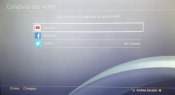 YouTube Condividi Clip PS4