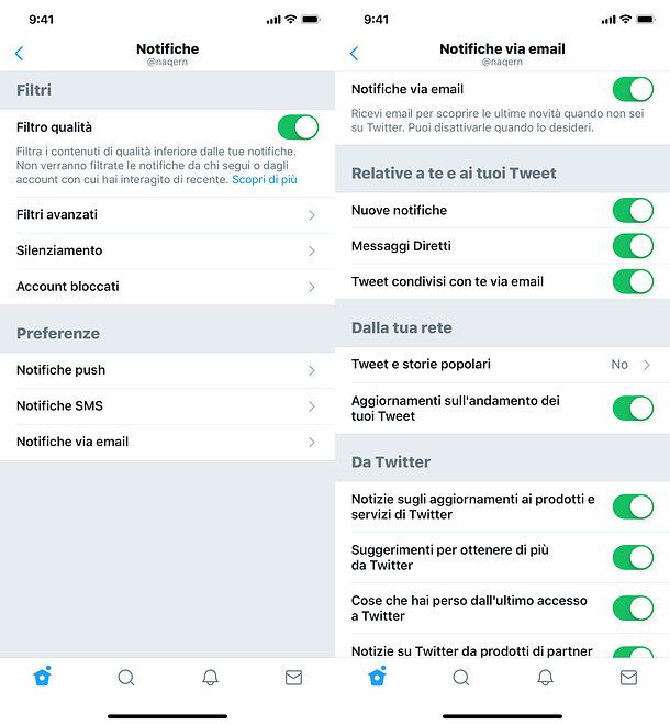 Disattivare email Twitter da smartphone