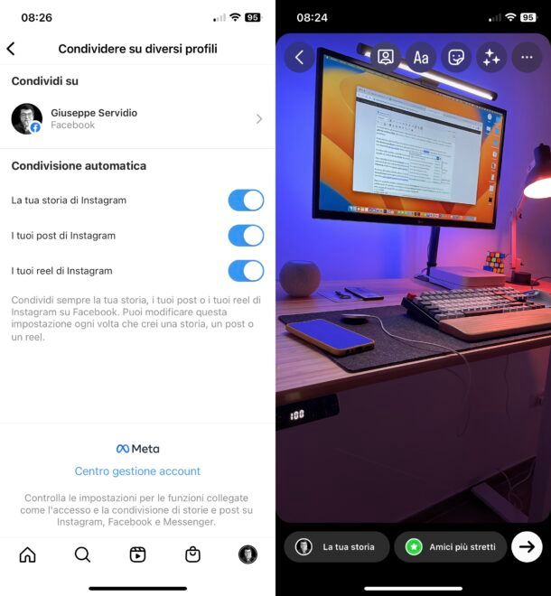 Condividere storie su Instagram e Facebook