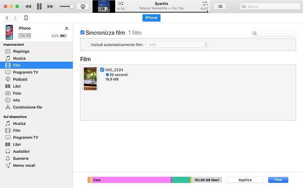 Sincronizzazione film iTunes