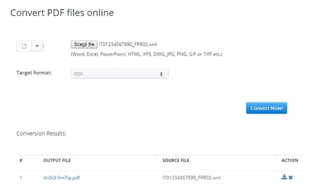 Come convertire un file XML in PDF online - Aconvert