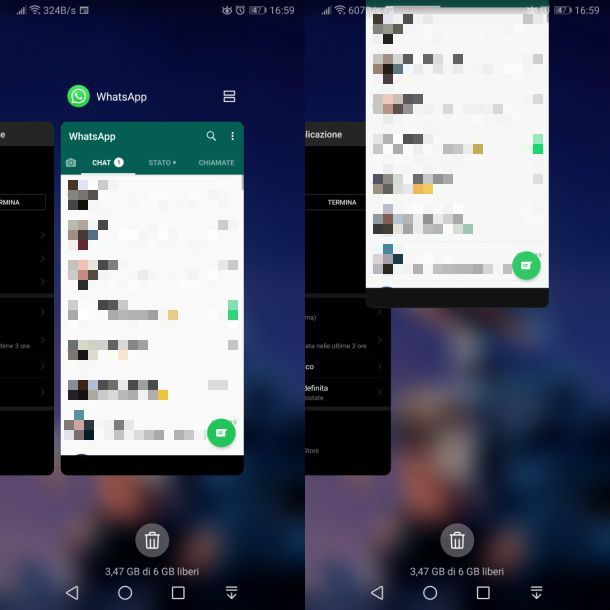 android chiusura app multitasking
