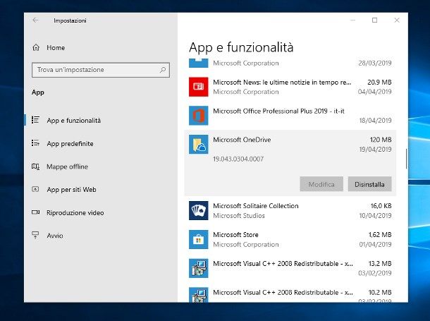 Disinstallare OneDrive