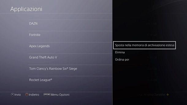 Spostare i giochi sul disco PS4
