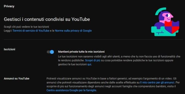 Come nascondere iscrizioni YouTube da PC