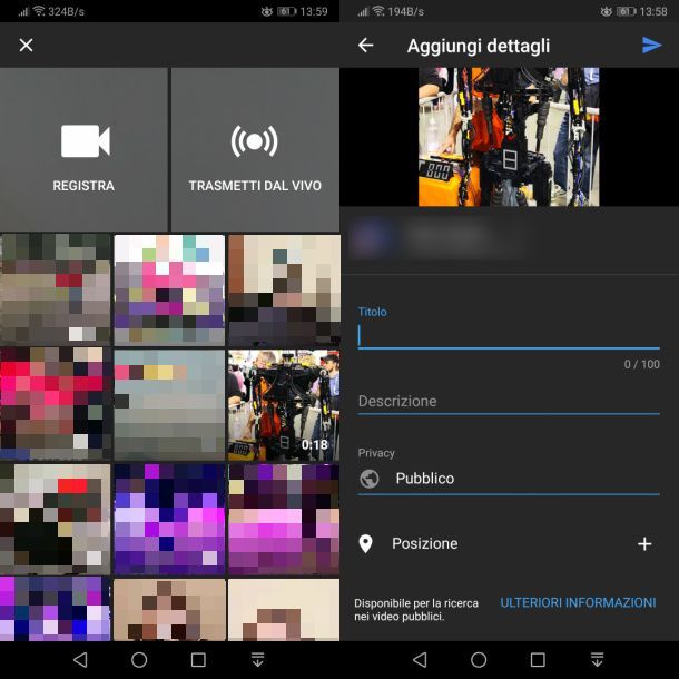 caricare video youtube