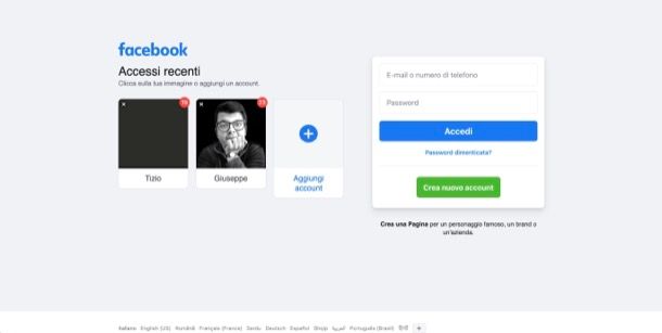 Accedere a Facebook