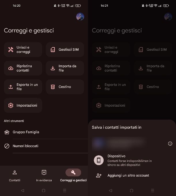 Come importare contatti nella rubrica Android