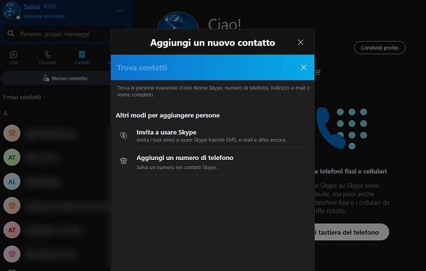 Come aggiungere contatti su Skype da computer