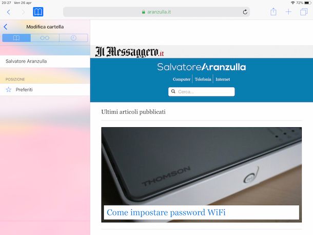 Creare una cartella con i siti preferiti usando Safari su iPad