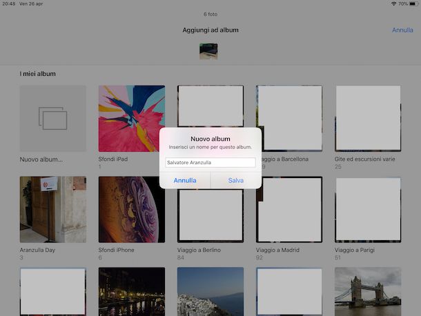 Creare un nuovo album di foto su iPad