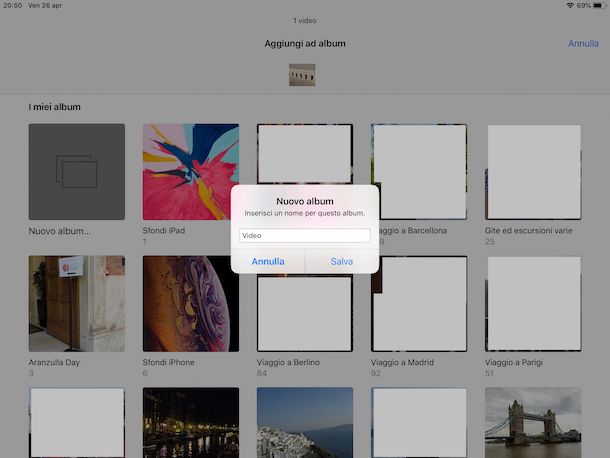 Creare un nuovo album di video su iPad