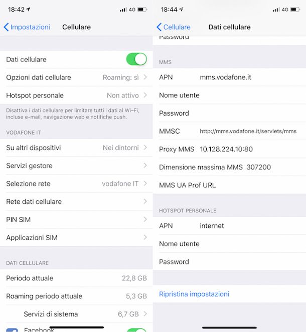 Parametri Internet Vodafone iOS