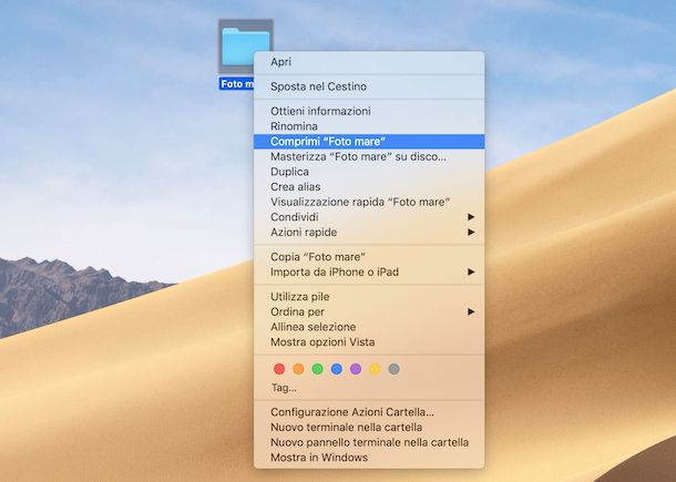 Immagine che mostra come creare un archivio ZIP da una cartella su macOS