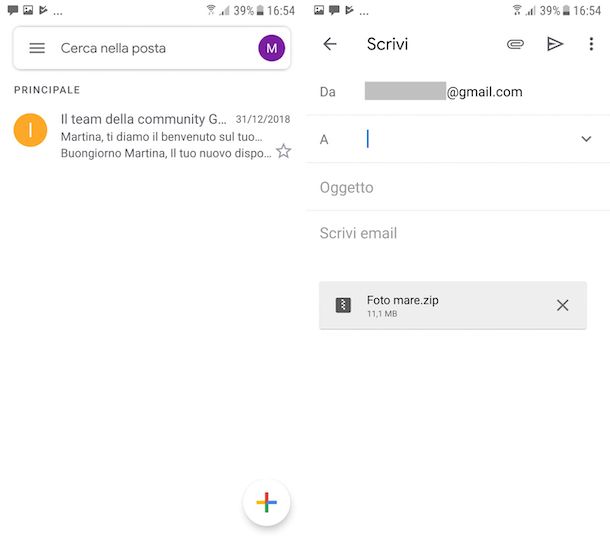 Screenshot di Gmail su Android