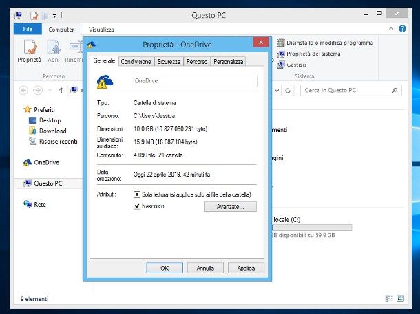 Nascondere OneDrive