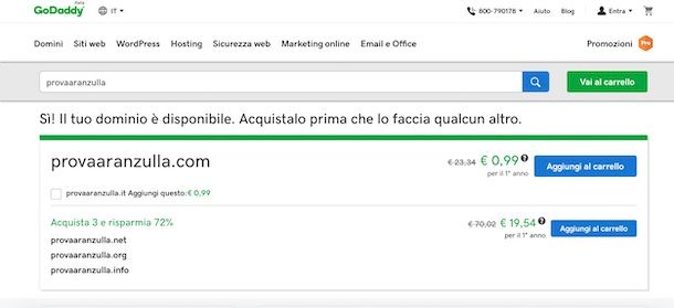 Registrare dominio su GoDaddy