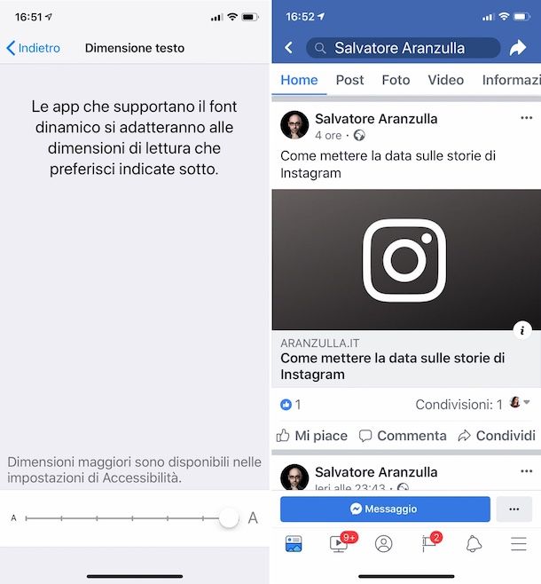 Come ingrandire i caratteri di Facebook su iOS